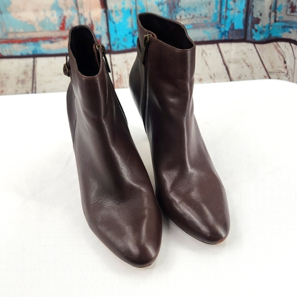 Brook Brothers Dark Brown Leather Ankle Booties - Picture 1 of 10